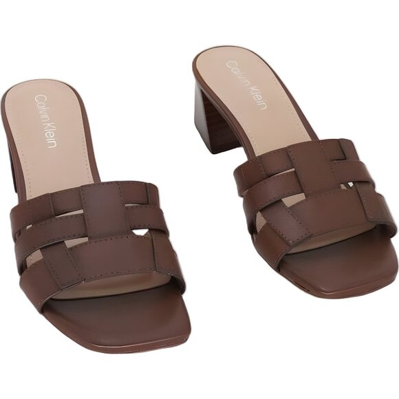 Calvin Klein Shoes - Calvin Klein Alise woven block heel slide sandals brown women 6M